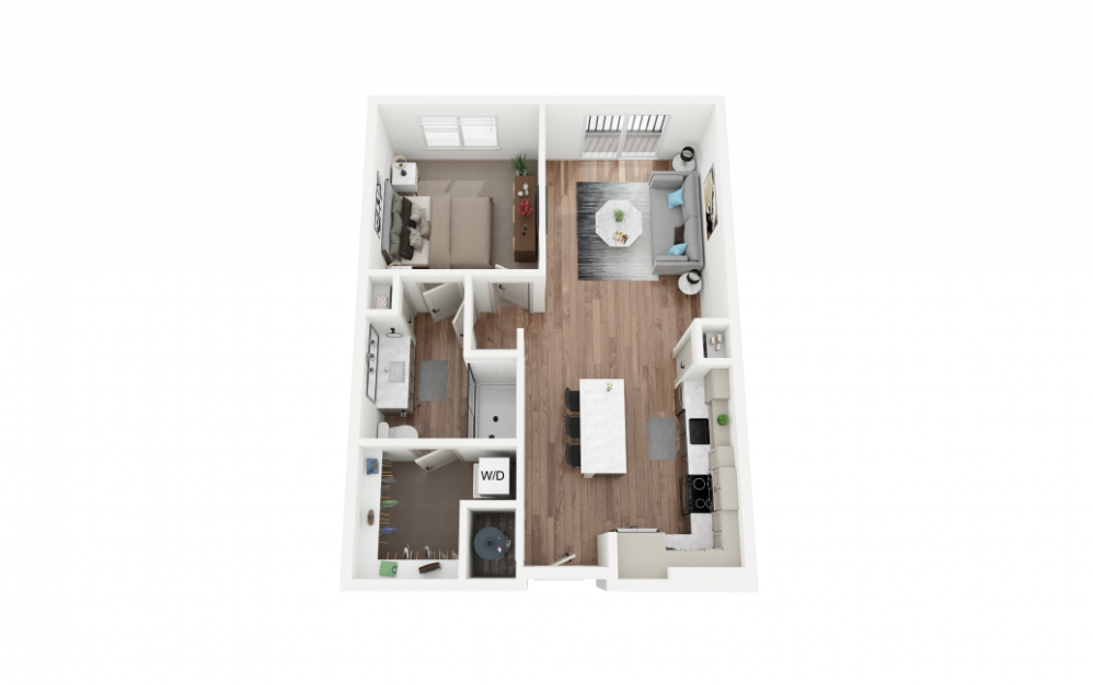 A4 - 1 bedroom floorplan layout with 1 bath and 765 square feet.