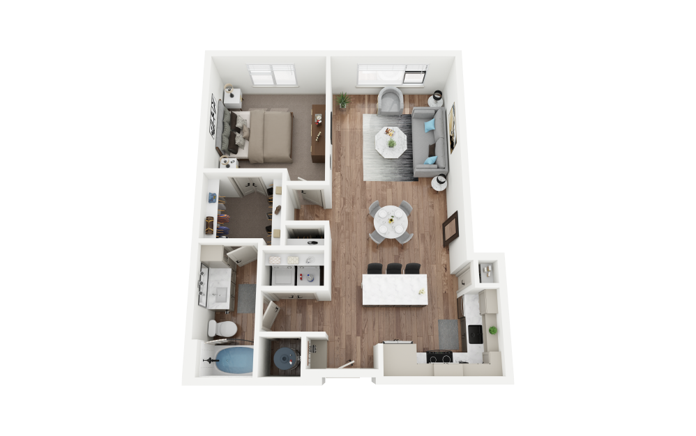 A5 - 1 bedroom floorplan layout with 1 bath and 842 square feet.
