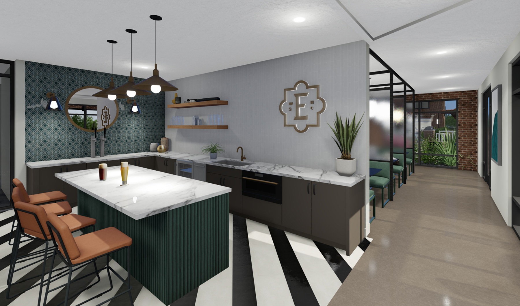 rendering of spacious kitchen with easy access to other amenity areas
